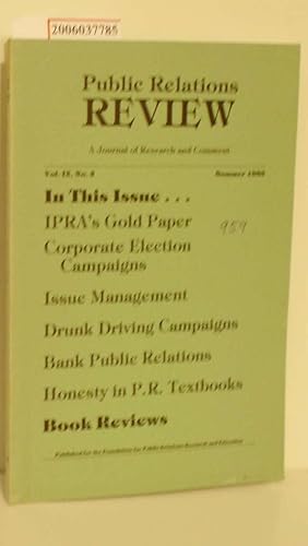 Bild des Verkufers fr Public Relations Review - Vol. IX, No. 2 * Summer 1983 A Journal of Research and Comment zum Verkauf von ralfs-buecherkiste