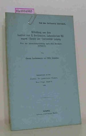 Seller image for Mitteilung aus dem Labor von E. Beckmann, Laboratorium fr angew. Chemie der Universitt Leipzig. ber die Akroleindarstellung nach dem Borsureverfahren. Separatabdruck aus: Journal fr praktische Chemie Neue Folge, Bd. 71. for sale by ralfs-buecherkiste