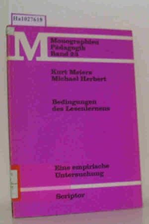 Immagine del venditore per Bedingungen des Lesenlernens. Eine empirische Untersuchung. (=Monographien Pdagogik 23). venduto da ralfs-buecherkiste