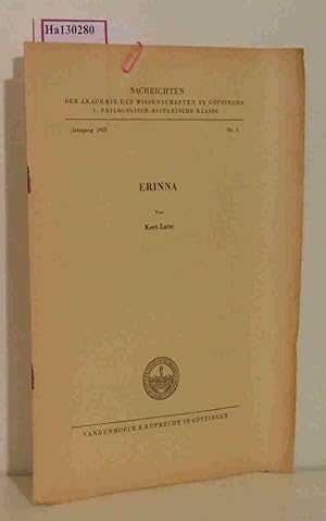 Seller image for Erinna. ( = Nachrichten der Akademie der Wissenschaften in Gttingen/ Philologisch- historische Klasse, Jg. 1953, Nr.3) . for sale by ralfs-buecherkiste