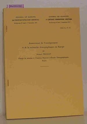 Image du vendeur pour Avancement de l'enseignement et de la recherche demographiques en Europe. 2nd European Population Conference - Strasbourg, 31 August - 7 September 1971. mis en vente par ralfs-buecherkiste