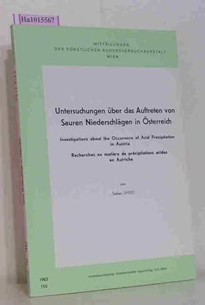 Bild des Verkufers fr Untersuchungen ber das Auftreten von Sauren Niederschlgen in sterreich. ( = Mitteilungen der forstlichen Bundesversuchsanstalt Wien, 150) . zum Verkauf von ralfs-buecherkiste