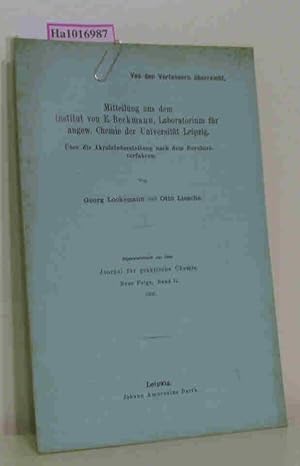 Seller image for Mitteilung aus dem Labor von E. Beckmann, Laboratorium fr angew. Chemie der Universitt Leipzig. ber die Akroleindarstellung nach dem Borsureverfahren. Separatabdruck aus: Journal fr praktische Chemie Neue Folge, Bd. 71. for sale by ralfs-buecherkiste