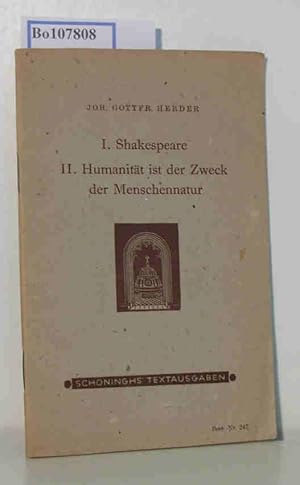 Seller image for I. Shakespeare II. Humanitt ist der Zweck der Menschennatur. for sale by ralfs-buecherkiste