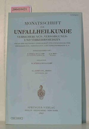 Seller image for Monatsschrift fr Unfallheilkunde Versicherungs-, Versorgungs- und Verkehrsmedizin. 72. Jahrgang, Heft 9, September 1969 for sale by ralfs-buecherkiste