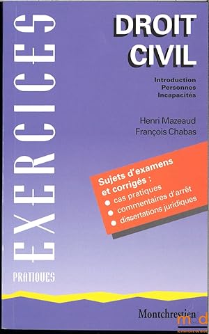 Seller image for DROIT CIVIL, Introduction, personnes, incapacits for sale by La Memoire du Droit