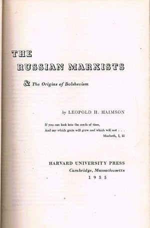 Image du vendeur pour The Russian Marxists & the Origins of Bolshevism. mis en vente par terrahe.oswald