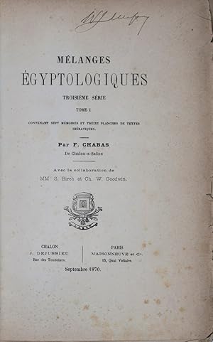 Bild des Verk�ufers f�r M�langes �gyptologiques, Troisi�me s�rie. 2 vols bound in one (Complete) zum Verkauf von ERIC CHAIM KLINE, BOOKSELLER (ABAA ILAB)