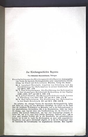 Imagen del vendedor de Zur Kirchengeschichte Bayerns; Sonderabdruck aus: Zeitschrift fr Kirchengechichte; a la venta por books4less (Versandantiquariat Petra Gros GmbH & Co. KG)