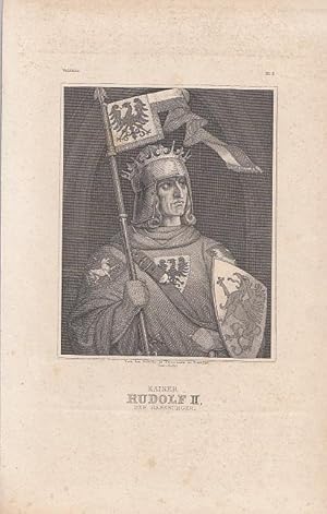 Porträt. Halbfigur halb rechts in Rüstung mit Lanze und Schild. Stahlstich von Goebel nach dem Öl...