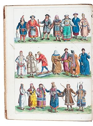 Seller image for Russland. Beschreibung aller Nationen des russischen Reiches, ihrer Lebensart, Religion, Gebruche, Wohnungen, Kleidungen und brigen Merkwrdigkeiten.Leipzig, Dyk, 1783. 2 volumes. 4to. With 2 etched hand-coloured frontispieces by Schoenberg (coloured by Capieux), and several delicate engraved head- and tailpieces in the text by C.M. Roth. Contemporary half calf, sprinkled boards. for sale by ASHER Rare Books