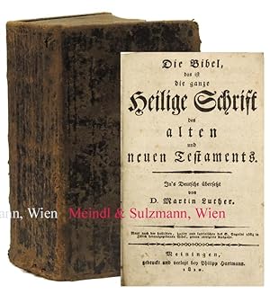 Bild des Verkufers fr Die Bibel, das ist die ganze Heilige Schrift des alten und neuen Testaments. In's Deutsche bersetzt von D. Martin Luther. Neue nach der hallischen, baler und lateinischen des S. Pagnini 1564 in Zrich herausgegebenen Bibel, genau corrigirte Ausgabe. zum Verkauf von Antiquariat MEINDL & SULZMANN OG