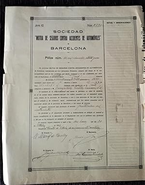 PRIMEROS SEGUROS DE COCHE DE ESPAÑA, MANUFACTURAS TEXTILES CASANOVAS, FORD 1922.