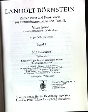 Seller image for Zahlenwerte und Funktionen aus Naturwissenschaften und Technik; N.S., Gruppe 7,, Biophysik. Bd. 1., Nukleinsuren / Hrsg.: W. Saenger / Teilbd. c., Spektroskopische und kinetische Daten; Physikalische Daten. - 1. for sale by books4less (Versandantiquariat Petra Gros GmbH & Co. KG)