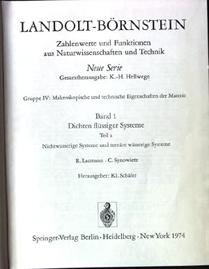 Image du vendeur pour Zahlenwerte und Funktionen aus Naturwissenschaften und Technik; N.S., Gruppe 4,, Makroskopische und technische Eigenschaften der Materie.Bd. 1., Dichten flssiger Systeme / T. a., Nichtwsserige Systeme und ternre wsserige Systeme mis en vente par books4less (Versandantiquariat Petra Gros GmbH & Co. KG)