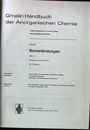 Seller image for Gmelin-Handbuch der anorganischen Chemie; Ergnzungswerk. Bd. 51., Borverbindungen : Teil 17, Borazin und seine Derivate for sale by books4less (Versandantiquariat Petra Gros GmbH & Co. KG)