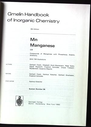 Imagen del vendedor de Gmelin-Handbuch der anorganischen Chemie; Mn : manganese. C. / 9. Compounds of manganese with phosphorus, arsenic, antimony a la venta por books4less (Versandantiquariat Petra Gros GmbH & Co. KG)