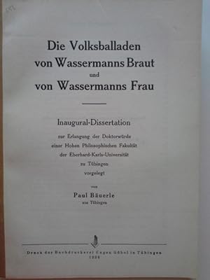 Imagen del vendedor de Die Volksballaden von Wassermanns Braut und von Wassermanns Frau. a la venta por Herr Klaus Dieter Boettcher