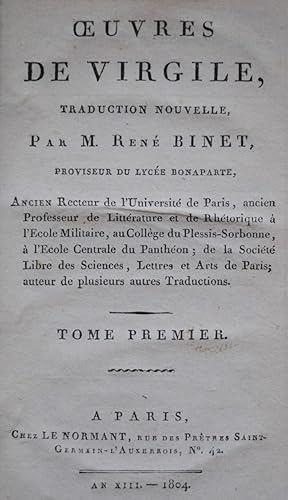 uvres de VIRGILE, traduction nouvelle par M. René Binet.