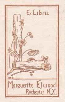 Exlibris für Marguerite May Elwood. Klischéedruck von George May Elwood, Rochester.