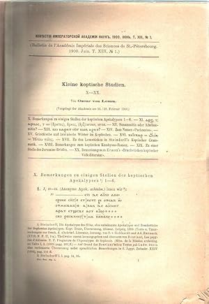 Bild des Verkufers fr Kleine Koptische Studien Bulletin de l academie imperiale des Scienes de St. Petersbourg Tome XIII Nr. 1 zum Verkauf von Windau Antiquariat