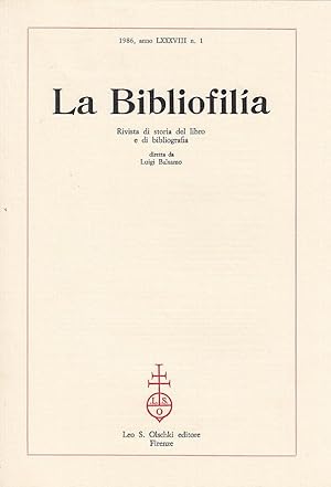 Bild des Verkufers fr La Bibliofilia 1986 anno LXXXVIII n.1 zum Verkauf von Arca dei libri di Lorenzo Casi