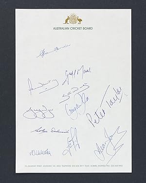 An 'unofficial' autograph sheet (but on the gilt-embossed letterhead of the Australian Cricket Bo...