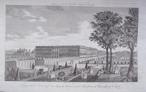 A Fine Antique Engraved Print Illustrating the Royal Palace and Gardens at Hampton Court. Engrave...