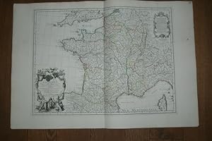 Imagen del vendedor de La France. Dresse sur un grand nombre de Cartes particulieres manuscrites ou imprime leves sur les lieux. Teilkolorierte Kupferstichkarte. a la venta por Antiquariat  Braun