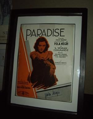 Seller image for Pola NEGRI signed 'Paradise' Sheet Music Cover , 1932 for sale by Peter Austern & Co. / Brooklyn Books