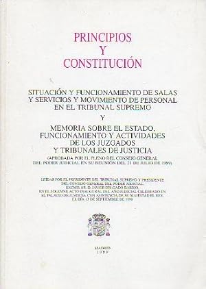 Imagen del vendedor de PRINCIPIOS Y CONSTITUCIN. SITUACIN Y FUNCIONAMIENTO DE LAS SALAS Y SERVICIOS Y MOVIMIENTO DE PERSONAL EN EL TRIBUNAL SUPREMO Y MEMORIA SOBRE EL ESTADO, FUNCIONAMIENTO Y ACTIVIDADES DE LOS JUZGADOS Y TRIBUNALES DE JUSTICIA (APROBADA POR EL PLENO DEL CONSEJO GENERAL DEL PODER JUDICIAL EN SU REUNIN DE 21 DE JULIO DE 1999). a la venta por angeles sancha libros