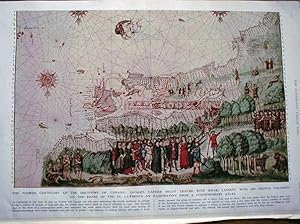 Engraving of a 1546 map / view of the founding of Canada by Jacques Cartier