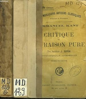 Seller image for CRITIQUE DE LA RAISON PURE. EN 2 TOMES. for sale by Le-Livre