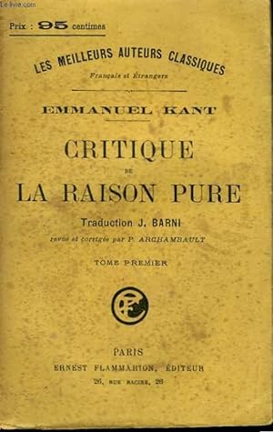 Seller image for CRITIQUE DE LA RAISON PURE. TOME 1. for sale by Le-Livre