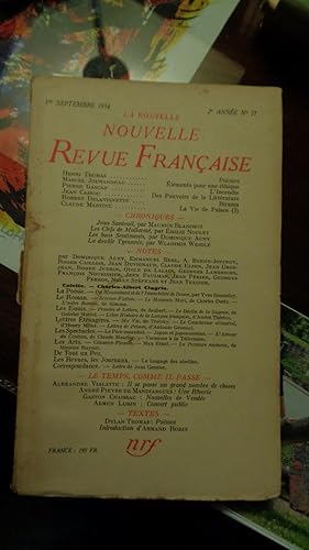 La Nouvelle Revue Française 1954 septembre (H.Thomas-M.Jouhandeau-J.Cassou- C.Martine etc.)