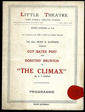 Seller image for The Climax: Souvenir Theatre Programme Performed at Little Theatre, John Street, Adelphi, Strand, London for sale by Little Stour Books PBFA Member