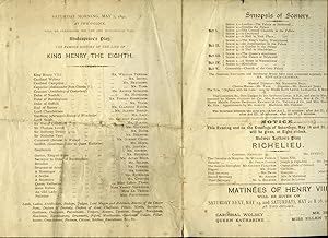 Seller image for King Henry The Eighth: 100th Performance Souvenir Theatre Programme Performed at Royal Lyceum Theatre, Strand, London for sale by Little Stour Books PBFA Member