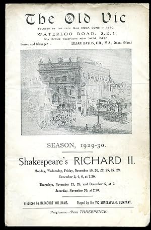 Seller image for Richard II: Souvenir Theatre Programme Performed at The Old Vic. The Royal Victoria Hall, Opposite Waterloo Station, London for sale by Little Stour Books PBFA Member