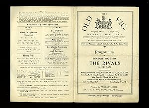 Seller image for The Rivals: Souvenir Theatre Programme Performed at The Old Vic. The Royal Victoria Hall, Opposite Waterloo Station, London for sale by Little Stour Books PBFA Member