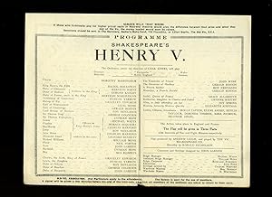 Bild des Verkufers fr Henry V: Souvenir Theatre Programme Performed at The Old Vic. The Royal Victoria Hall, Opposite Waterloo Station, London zum Verkauf von Little Stour Books PBFA Member