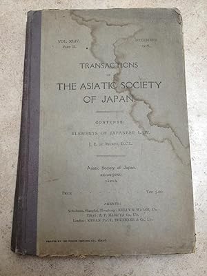 Seller image for Transactions of the Asiatic Society of Japan. Vol. XLIV Part II. Elements of Japanese Law for sale by Arthur Probsthain