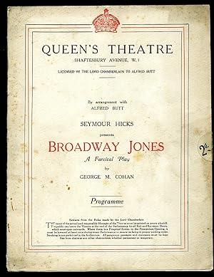 Bild des Verkufers fr Broadway Jones A Farcical Play: Souvenir Theatre Programme Performed at Queen's Theatre, Shaftesbury Avenue, London zum Verkauf von Little Stour Books PBFA Member
