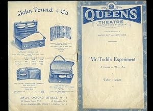 Bild des Verkufers fr Mr. Todd's Experiment: Souvenir Theatre Programme Performed at Queen's Theatre, Shaftesbury Avenue, London zum Verkauf von Little Stour Books PBFA Member