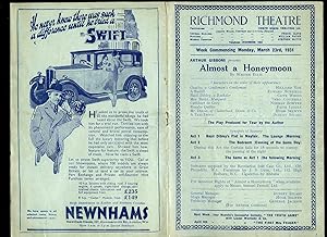 Image du vendeur pour Almost a Honeymoon: Souvenir Theatre Programme Performed at Richmond Theatre, London mis en vente par Little Stour Books PBFA Member