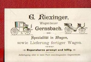 Werbekarte in Postkartenformat der Firma G. Riexinger (Wagenbauer in Gernsbach, Spezialität in Wa...