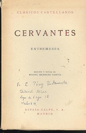 Bild des Verkufers fr Entremeses ; edicin y notas de Miguel Herrero Garca. zum Verkauf von Joseph Valles - Books
