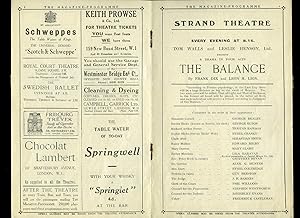 Seller image for The Balance: Souvenir Theatre Programme Performed at Strand Theatre, Aldwych, Strand, London [The Magazine Programme] for sale by Little Stour Books PBFA Member