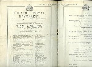 Bild des Verkufers fr Old English: Souvenir Theatre Programme Performed at Theatre Royal, Haymarket, London zum Verkauf von Little Stour Books PBFA Member