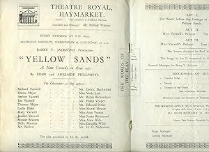 Imagen del vendedor de Yellow Sands: Souvenir Theatre Programme Performed at Theatre Royal, Haymarket, London a la venta por Little Stour Books PBFA Member