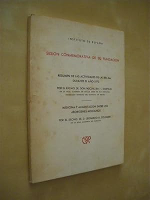 Imagen del vendedor de RESUMEN DE LAS ACTIVIDADES DE LAS RR.AA. DURANTE EL AO 1973.- MEDICINA Y ALIMENTACION ENTRE LOS ABORIGENES MEJICANOS a la venta por LIBRERIA TORMOS